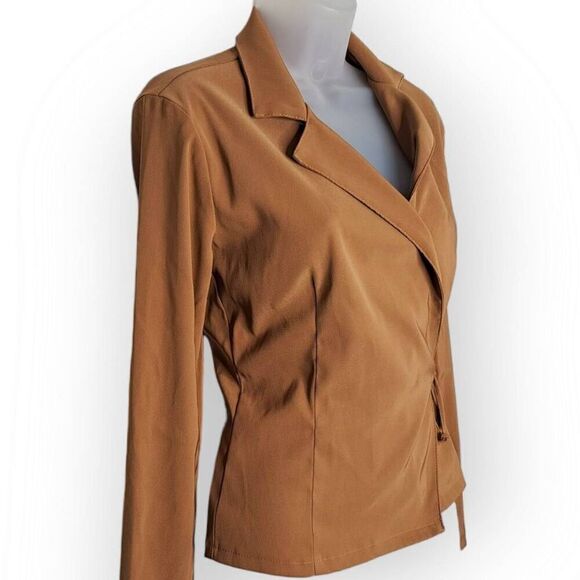 GAS Great American Sportswear Vintage 90s Women's Tie Front Blazer in Tan size 5 - Picture 2 of 6